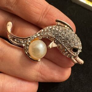 Elegant Silver Dolphin Brooch with Pearl Accent